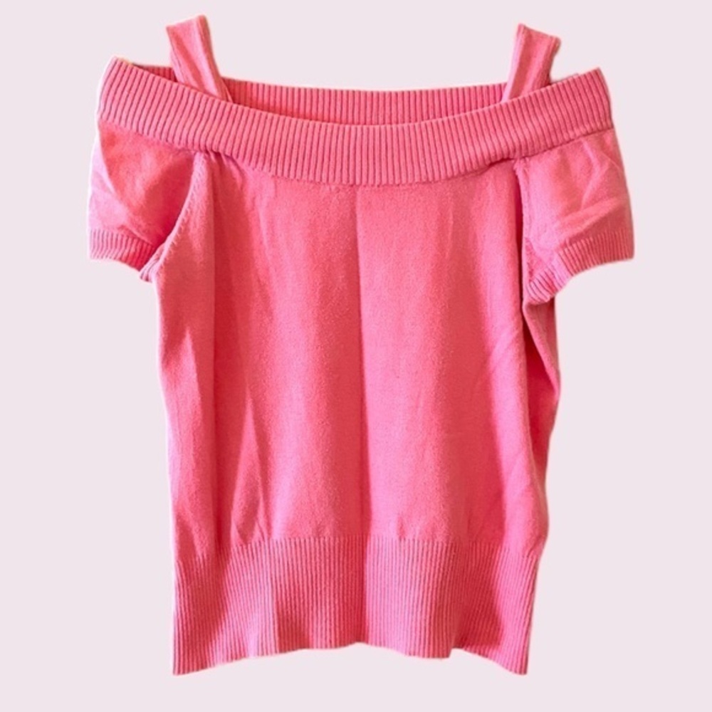 Pink Off the Shoulder Short Sleeve rib Knit Top
